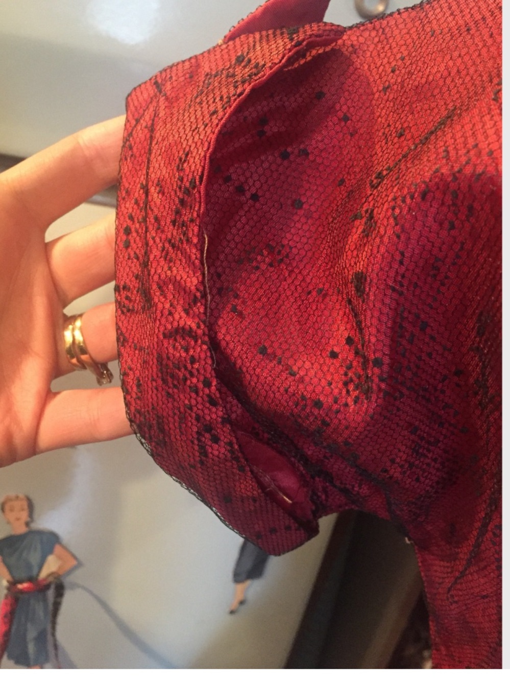 1940s red dress with overlay AS IS - Picture 3 of 10